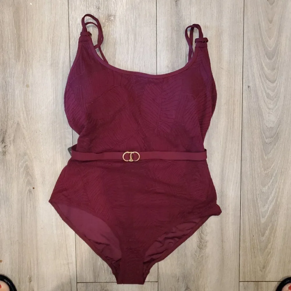 Jessika Allen  Sz 10 Burgundy Tank Belted swimsuit